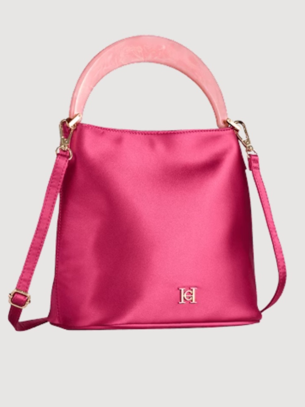 Carolina Herrera Hot Pink Satin Top-Handle Shoulder Bag w strap! New GWP